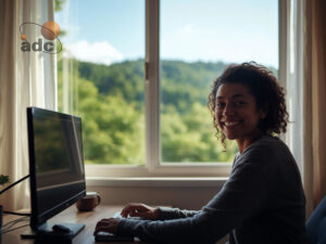 Las personas sonriendo mirando el ordenador